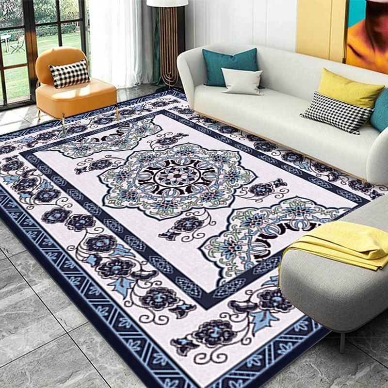 Traditional Medallion Pattern Carpet Polyester Area Rug Non-Slip Backing Area Carpet for Living Room