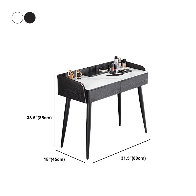 Contemporary Stone Vanity, 2 Storage Drawers With Stool, Black/White