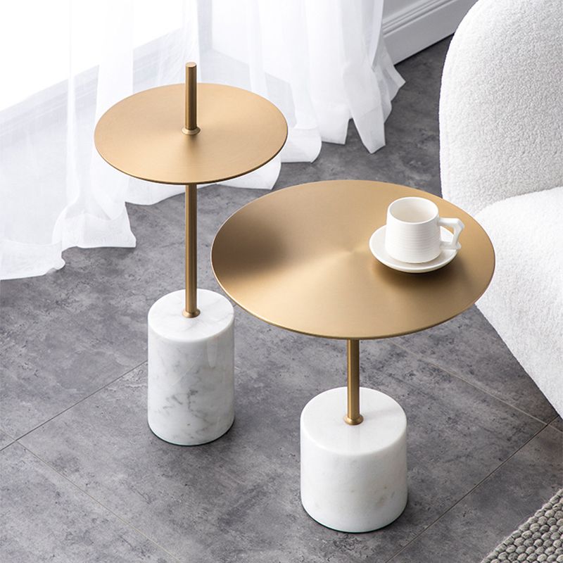 Modern Round Pedestal Side Table Metal and Marble Side End Table