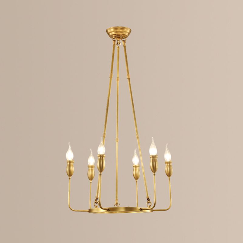 Candlestick Dining Table Suspension Lamp Retro Metal 6/8-Light Gold Chandelier Pendant Light with Adjustable Hanging Rod