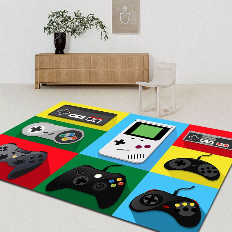 Modern Game Pad Print Rug Polyester Area Rug Washable Carpet with Non-Slip Backing