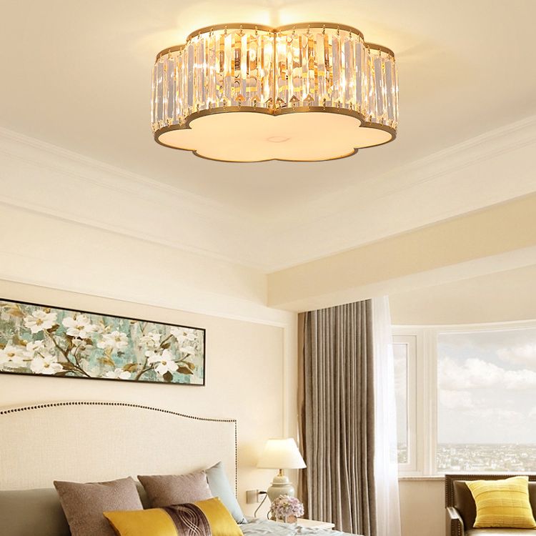 Floral Crystal Flush Mount Lighting Minimalist Living Room Ceiling Flush Mount in Gold