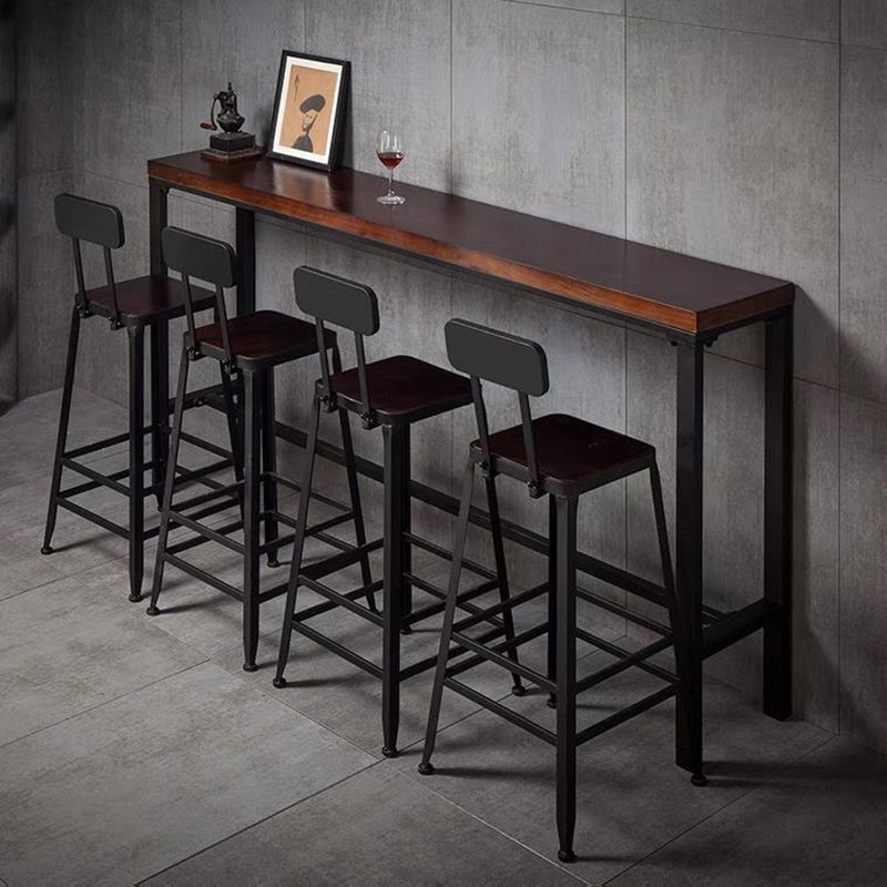 Industrial Bar Height Table Solid Wood Top Bistro Bar Table with Black Base