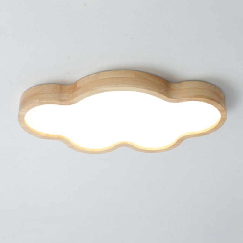 Wood Cloud Shape Flush Ceiling Light Modern 1 Light Flush Ceiling Light Fixtures in Brown