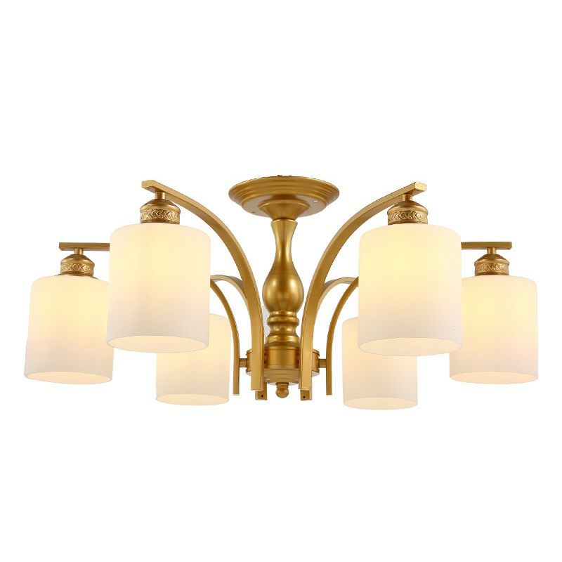 Metallic Ast -Form -Flush Mount Leichte Vintage Wohnzimmer halb Flush -Kraut mit Cremeglasschatten
