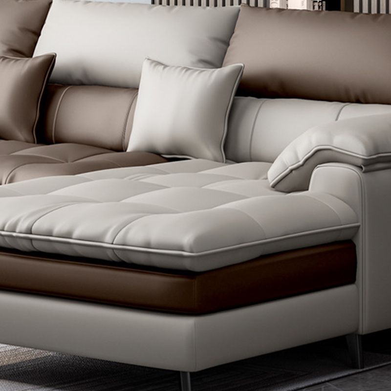 Brown Pillow Top Arm Sofa & Chaise Sewn Pillow Back Sofa - 35.43" H
