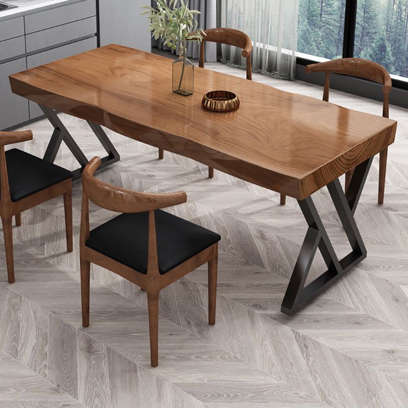 Industrial Rectangle Dining Table Dark Brown Wood Top Table with Metal Base