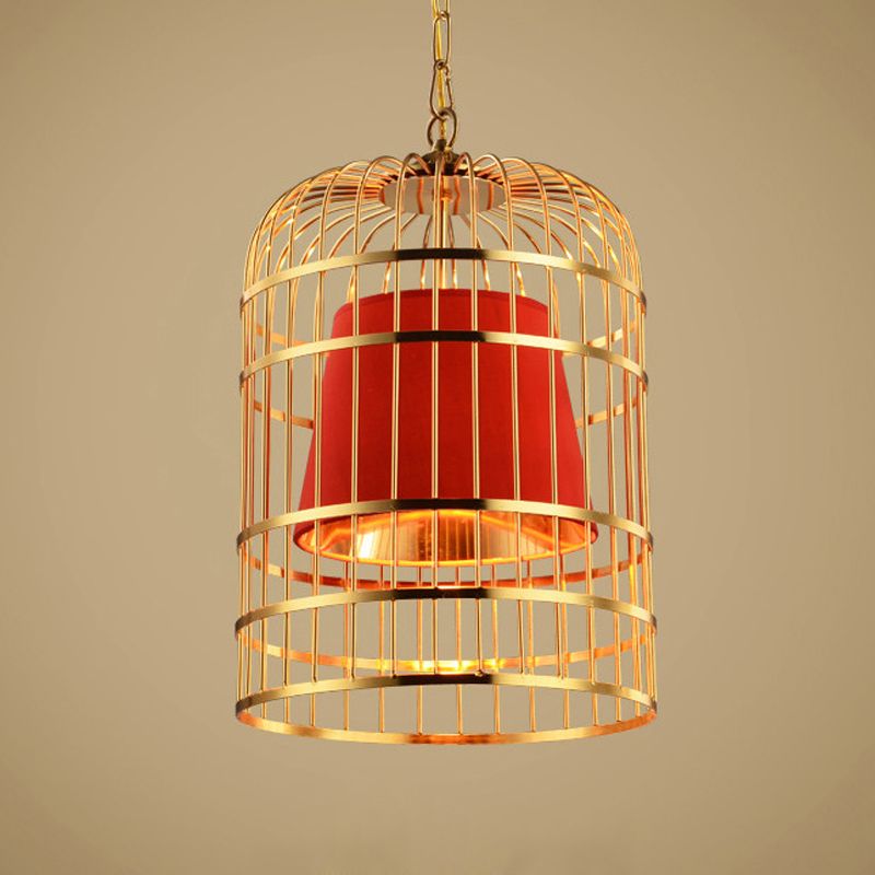 Black/White Bird Cage Ceiling Light Minimalistic Metal 1 Light Dining Room Pendant with Inner Cone Shade, 12"/16"/19.5" Wide