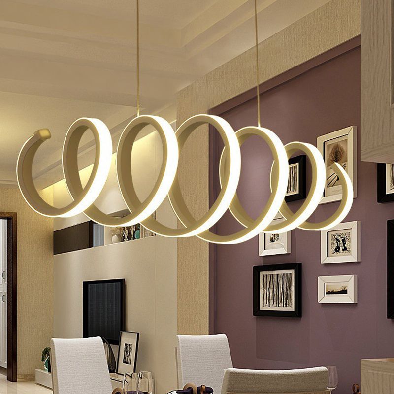 Acrylic White Linear LED Island Light in Modern Style Lacquered Iron Pendant Light for Dining Room
