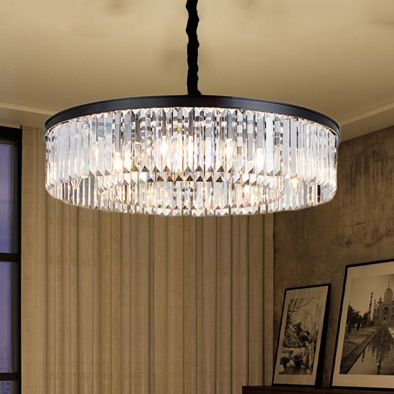 16 "/23,5" /31,5 "Dia lampadario a cristallo rotondo moderno moderno luce a filo nero a filo nero