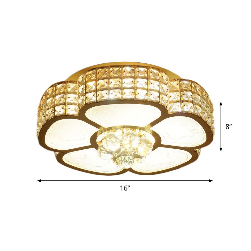 Modern Flower Ceiling Flush Light 4/6-Bulb 16"/23.5" Wide Clear Crystal Encrusted Flush Mount Fixture in Gold