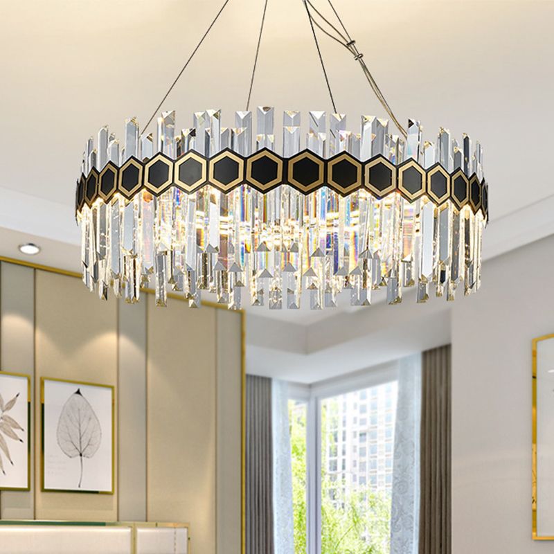 23,5 "/31.5" W Tapered Icicle Crystal Suspension Anhänger modernistischer LED Schwarzer Deckenkraut