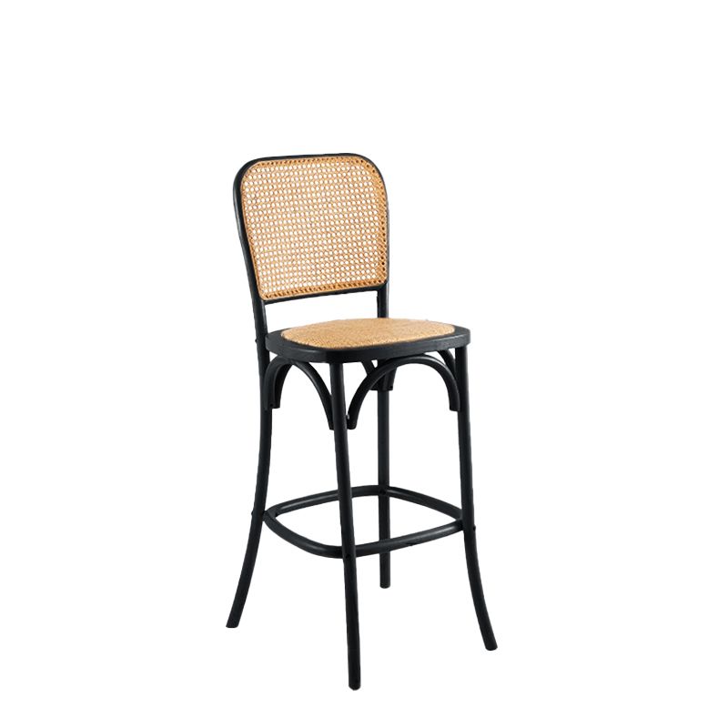 Contemporary 45" Height Backrest Solid Wood and Rattan Counter Stool