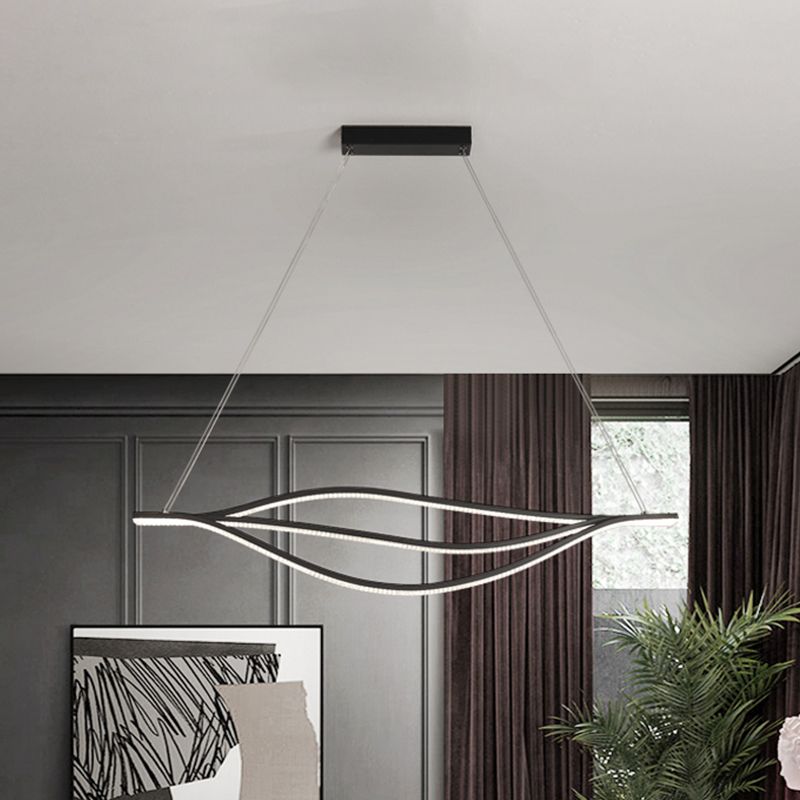 Metallic Leaf-Like Island Lighting Nordic LED Black Pendant Light Kit in Warm/White Light, 31.5"/39"/47" Wide