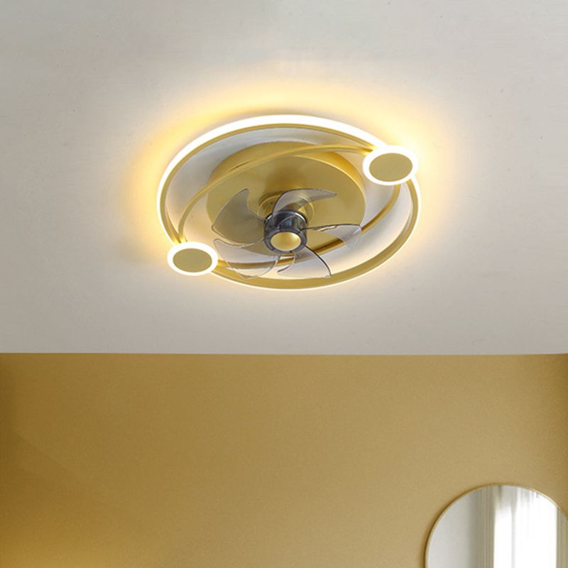 19.5" Width Hoop 5 Blades Semi Flush Light Modernist Metallic LED Hanging Fan Light in Gold