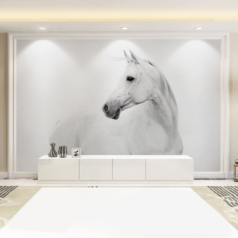 Custom Photography Simple Wall Mural for Living Room Decor with Horse Pattern in Black and White