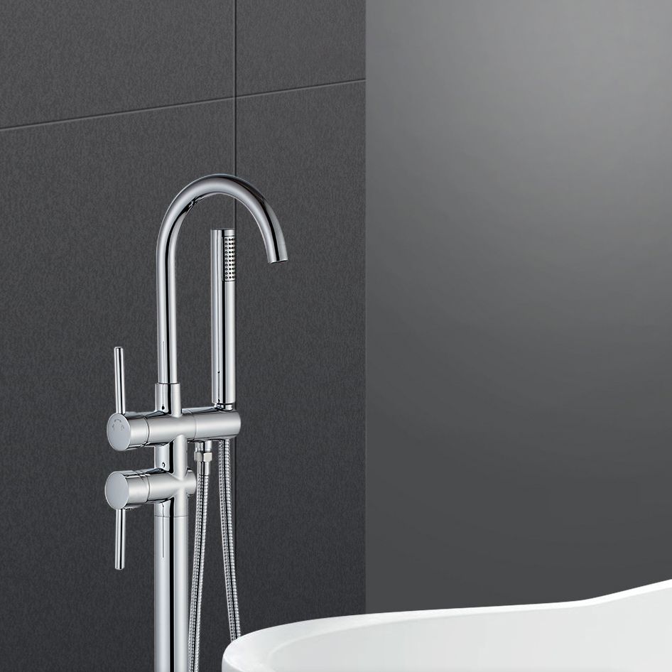 Traditional Floor Mounted Freestanding Tub Filler Double Handles Bathtub Faucet