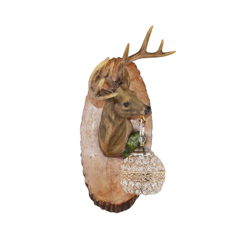 1 Light Resin Wall Lamp Rustic Black/Gold/Tan Orb Shade Indoor Sconce Light Fixture with Elk, Right/Left