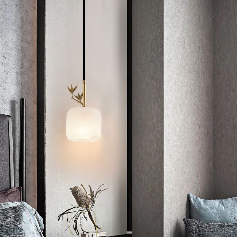 1 Licht Luxus Marmor Hanging Lampe, nordische Ziegelschatten-Anhängerbeleuchtung für Schlafzimmer