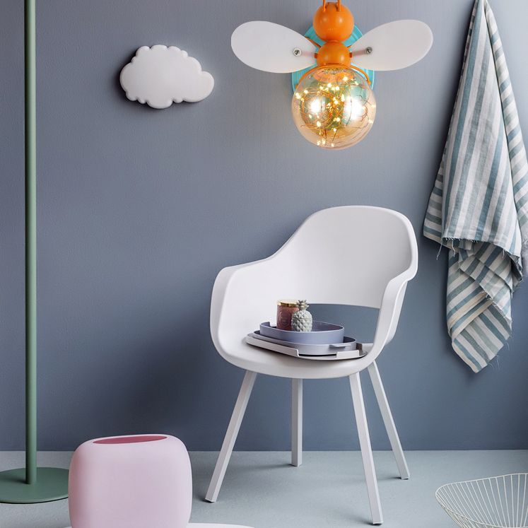 Creative Cartoon Style Bee Shaped Wall Sconce Glass 1 Light Sconces for Bedroom