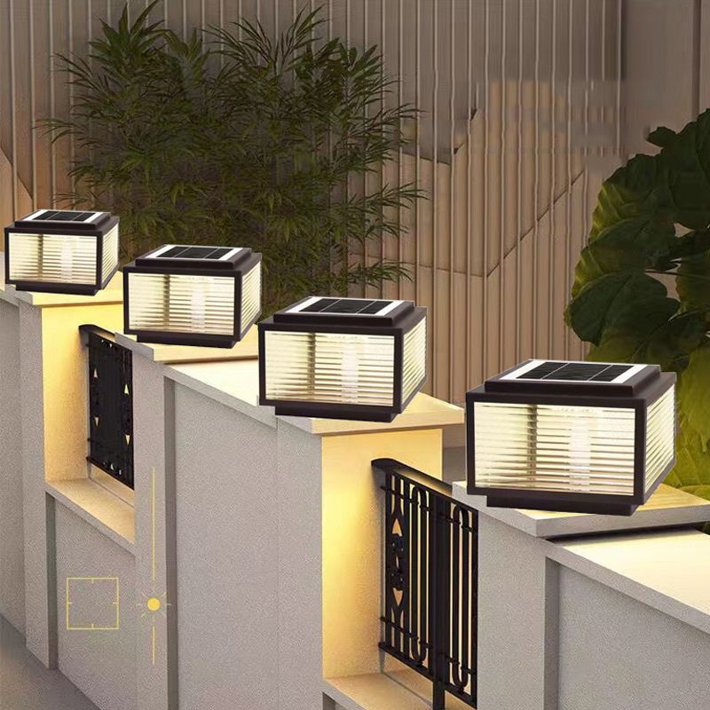 Metal Square Shape Pillar Lamp Modern Style 1 Light Waterproof Outdoor Light in Black