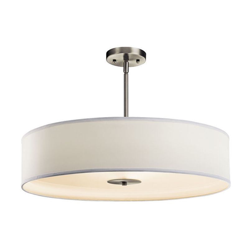 Drum Ceiling Pendant Lamp Minimalist Style Fabric Bedroom Hanging Light Fixture in White