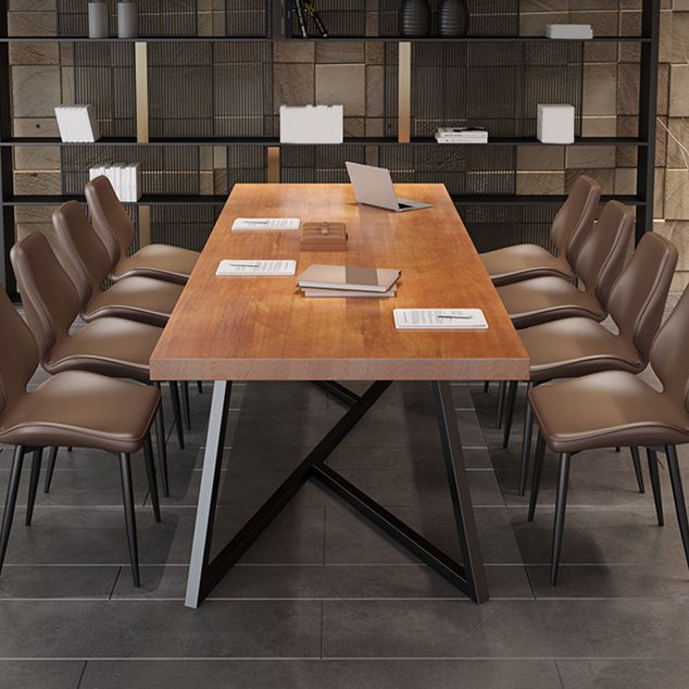 Metal Industrial Rectangle Dining Table Pine Wood Top Table for Kitchen