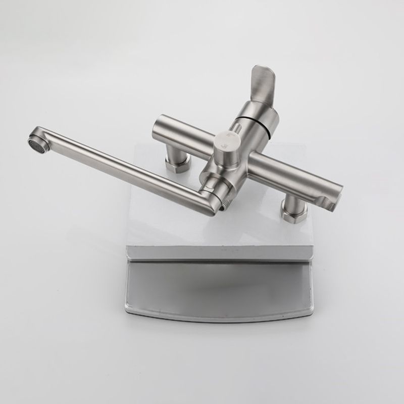 Wall Mounted Metal Tub Filler Low Arc Swivel Bathroom Faucet