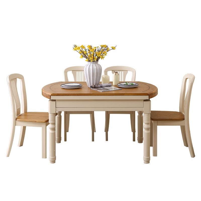Traditional Solid Wood Dining Room Set with Rectangle Top and White Base Dining Furniture