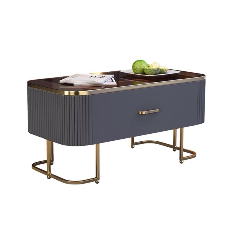 Contemporary Coffee Table with Storage Drawer and Golden Frame Base
