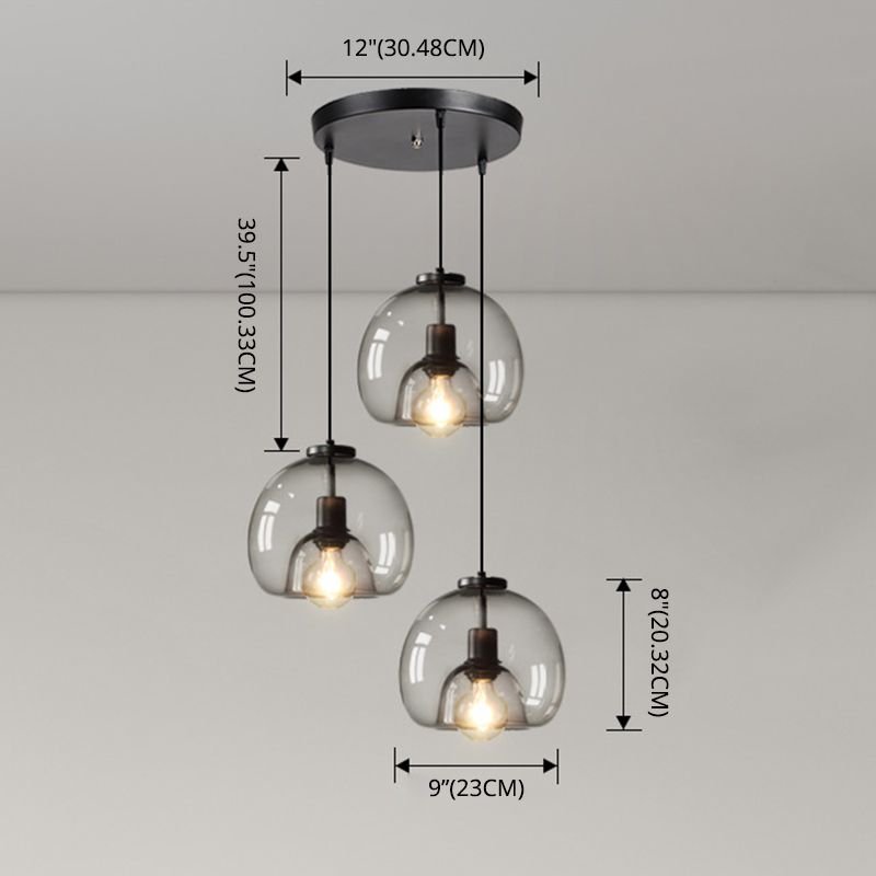 Black Spherical Pendant Light Modern Minimalist Clear Glass Dining Room Hanging Lamp