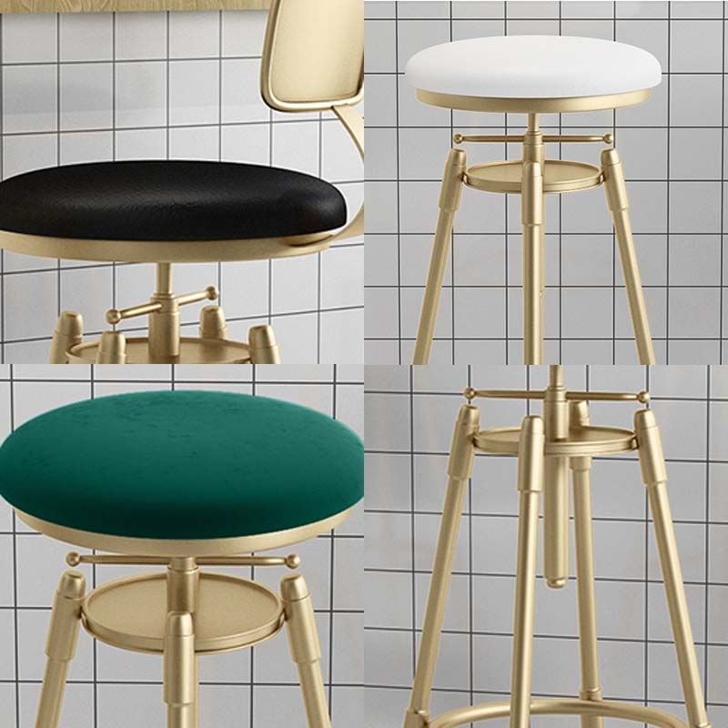 Upholstered Adjustable Height Bar Stool Industrial Iron Frame Stool