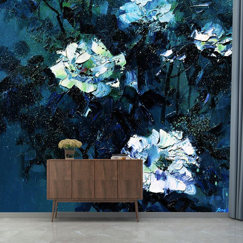 Whole Nostalgic Wall Mural Decal in Blue and White Floral Design Wall Decor, Made to Measure