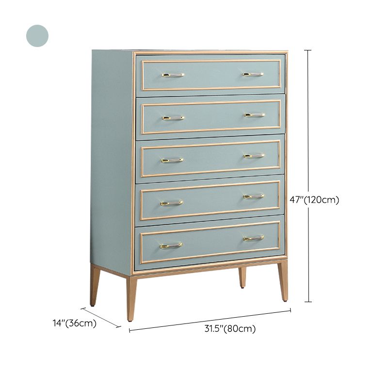 Mid-century Modern Wooden Chest in Blue Rectangle Accent Chest with Drawers