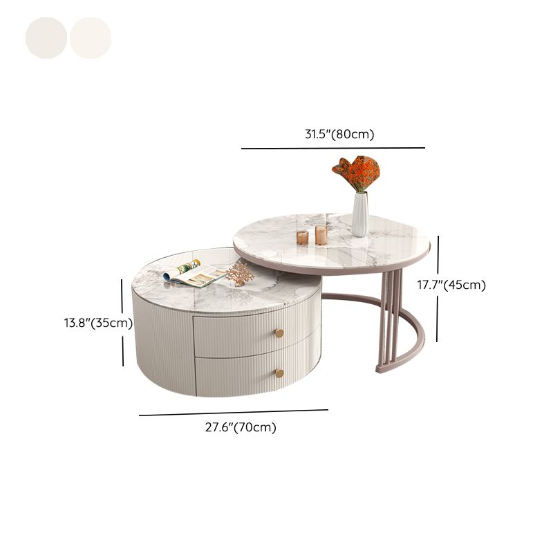 Frame Round Glam Coffee Table Slate Nesting Coffee Table Set