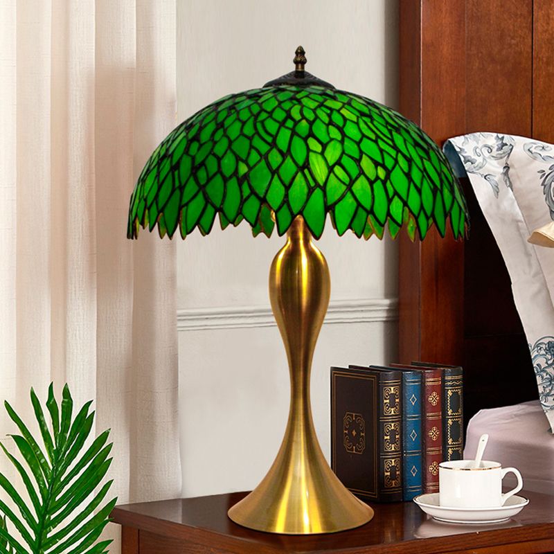 1 illuminazione da tavolo vetrate a mano verde lampada a cupola a foglia leggera