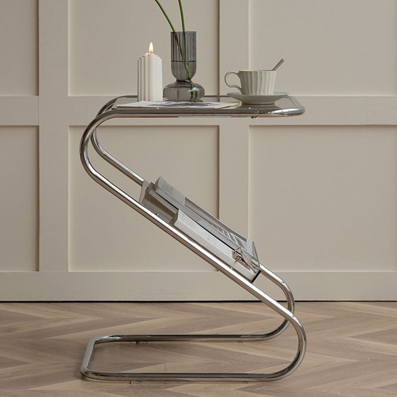 Abstract End Table Contemporary Style 23.62-inch Glass Top Side Table