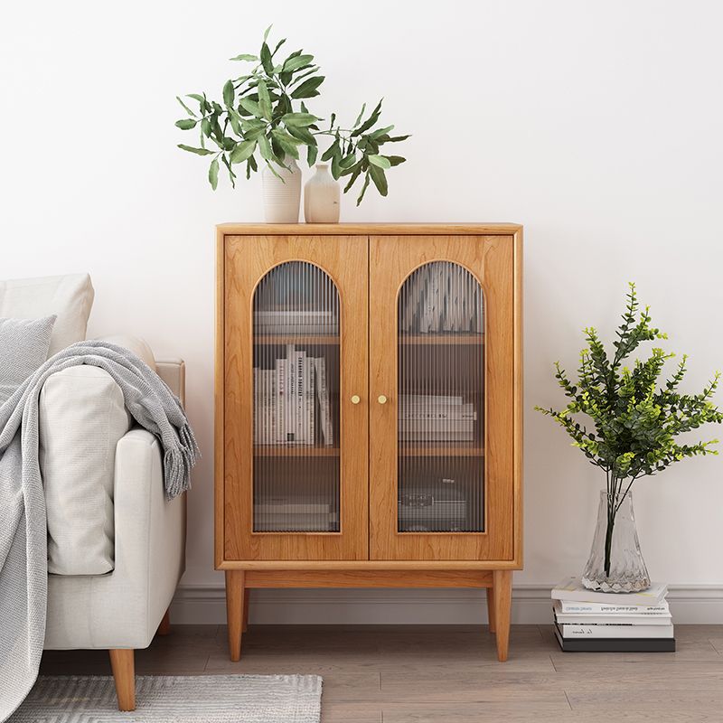 Mid-Century Modern Solid Wood Chest Rectangle Accent Cabinet with Glass Top