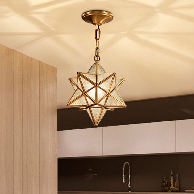 Star Glass Down Lighting Pendant Traditional Brass Hanging Pendant Light for Living Room