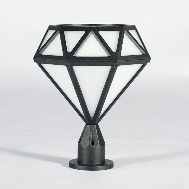 Contemporary Metal Pillar Lamp Diamond Shape Outdoor Waterproof Light with Plastic Shade
