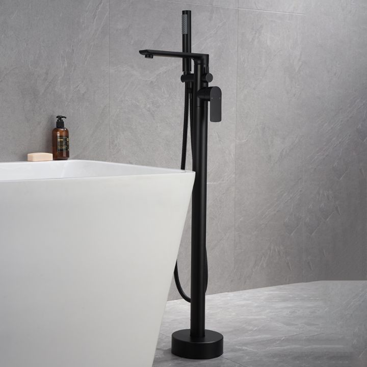 Floor Mounted Bronzel Freestanding Tub Filler Single Handle Freestanding Faucet with Hose