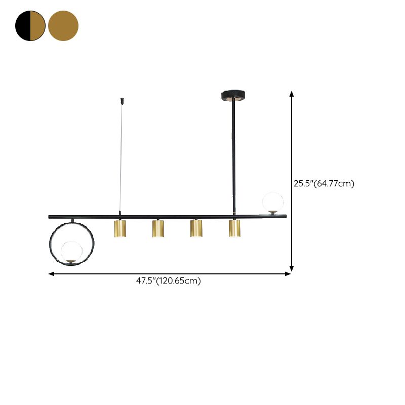 5 / 6 Light Ceiling Pendant in Black / Gold Finish Metal and Glass Kitchen Island Fixture