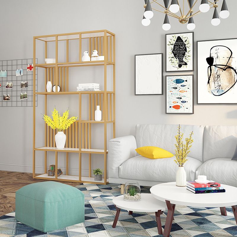 Glam Antique Finish Shelf Bookcase Metal Frame Bookshelf with Shelves