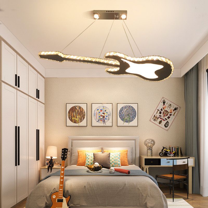 Modern Luxurious LED Island Pendant Lighting Guitar Crystal Decoration Island Ceiling Light for Living Room