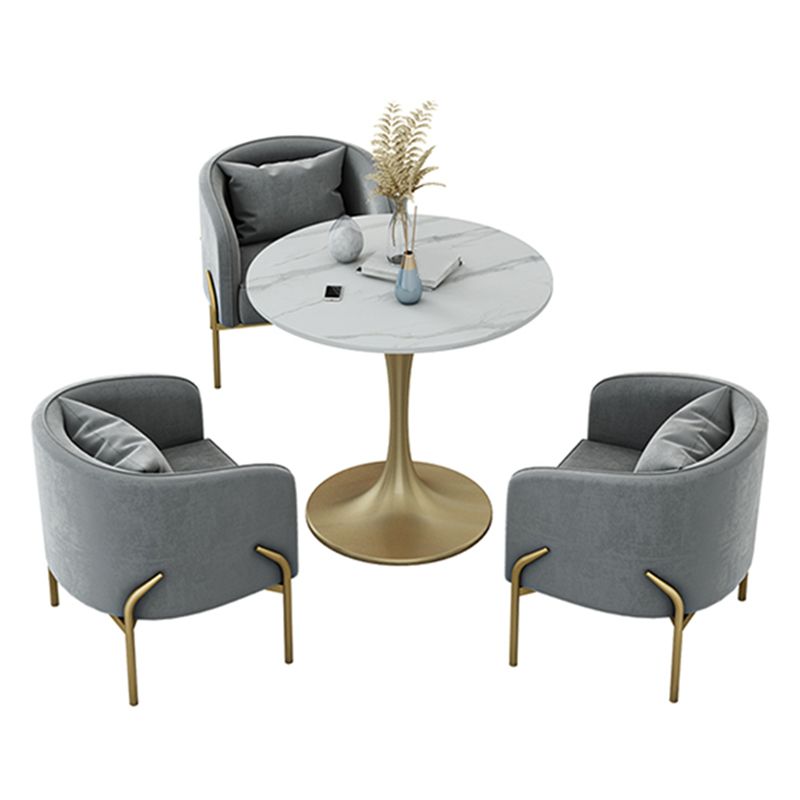 Glam Style Dinette Set 1/2/4/5 Pcs Round Stone Dinette Table with Dining Chair