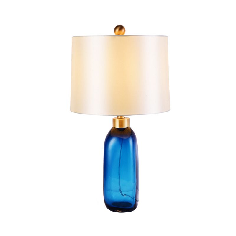 1 Kopf Wohnzimmer Task Helles moderne blaue Tischlampe mit zylindrischem Stoffton