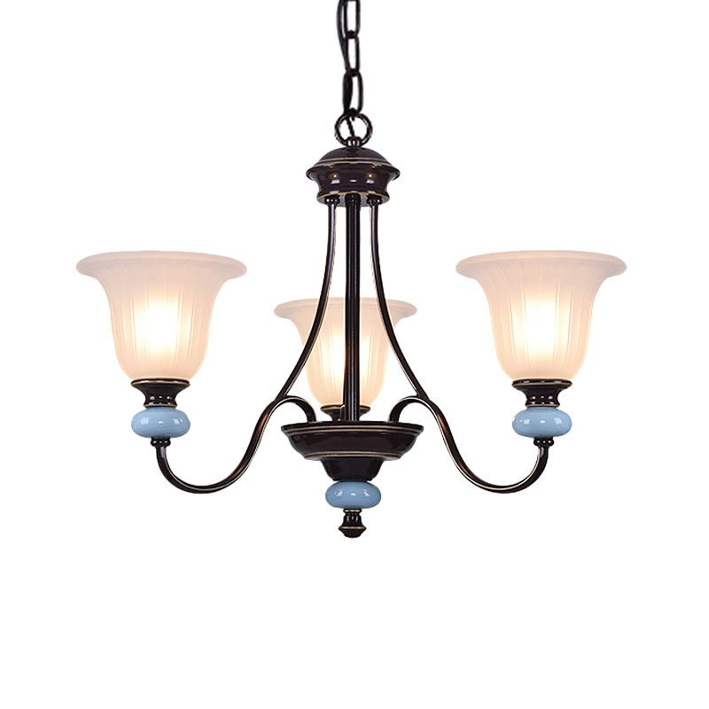 Éclairage de lustre de 3/6 à 6 tête lampe de suspension de salon traditionnelle avec une large bouée de verre blanc en noir en noir