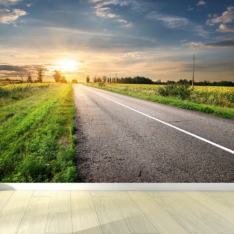 Soft Color Highway Mural Decal Moisture Resistant Contemporary Bathroom Wall Covering