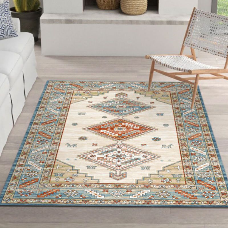 Moroccan Rug Medallion Print Rug Polyester Carpet Stain Resistant Area Rug for Living Room