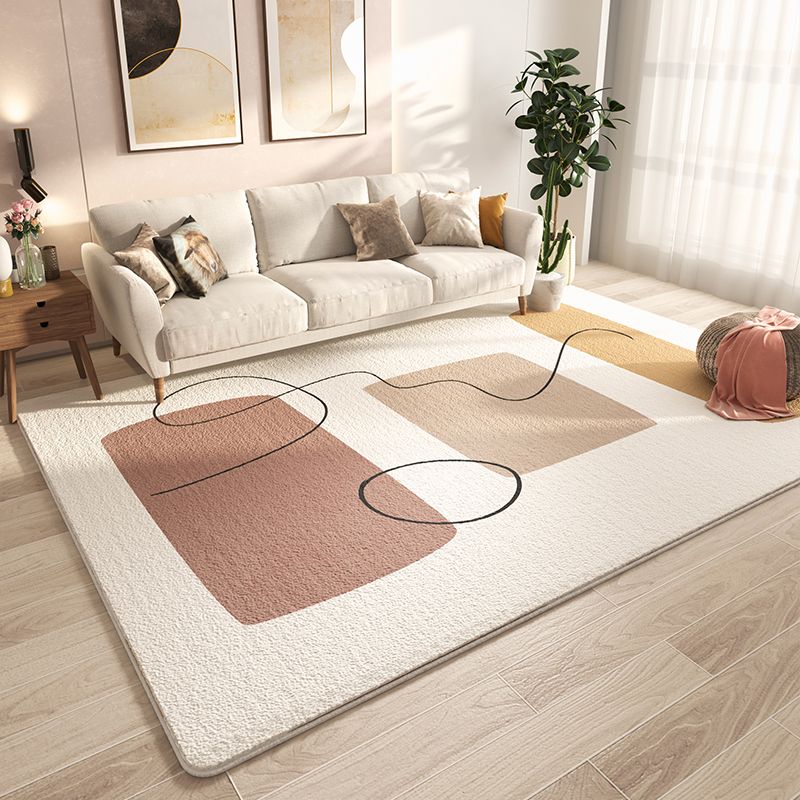 Beige Modern Rug Polyester Color Block Rug Non-Slip Backing Rug for Living Room